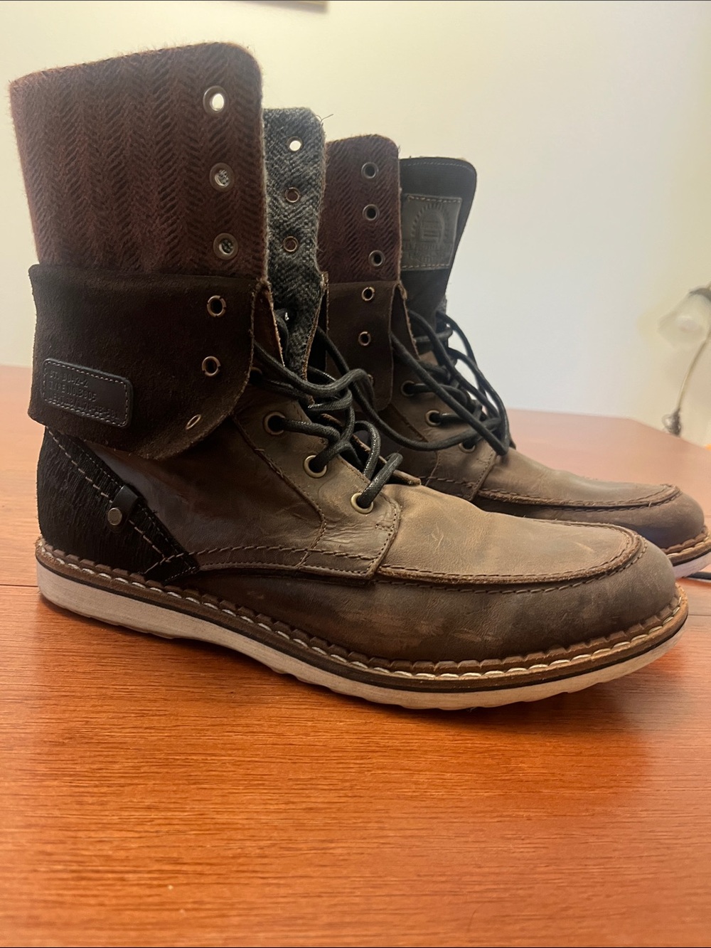 Bullboxer -Daleen Men's Dark Brown Fold-Over Leather Lace-Up Boots Sz 11